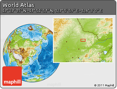 Physical Location Map of the Area around 47° 41' 6" N, 127° 34' 30" E