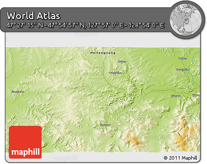 Physical 3D Map of the Area around 47° 41' 6" N, 128° 25' 30" E