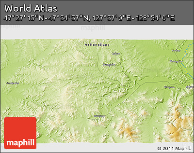 Physical 3D Map of the Area around 47° 41' 6" N, 128° 25' 30" E