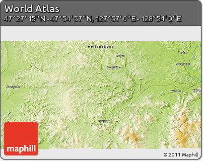 Physical 3D Map of the Area around 47° 41' 6" N, 128° 25' 30" E