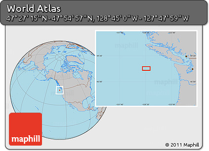 Gray Location Map of the Area around 47° 41' 6" N, 128° 16' 30" W