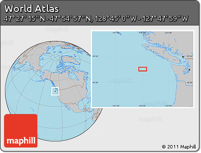 Gray Location Map of the Area around 47° 41' 6" N, 128° 16' 30" W
