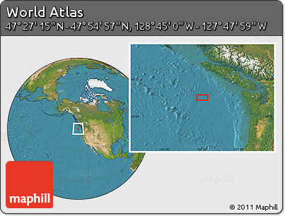 Satellite Location Map of the Area around 47° 41' 6" N, 128° 16' 30" W