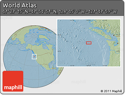 Savanna Style Location Map of the Area around 47° 41' 6" N, 128° 16' 30" W, hill shading