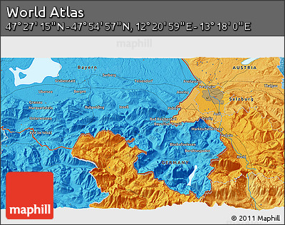 Political 3D Map of the Area around 47° 41' 6" N, 12° 49' 29" E