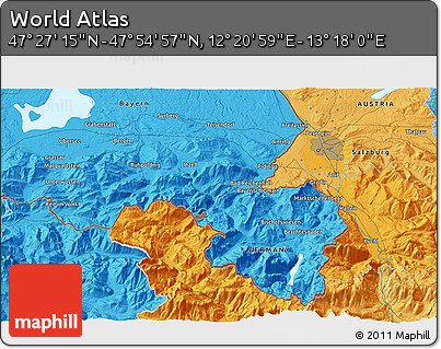 Political 3D Map of the Area around 47° 41' 6" N, 12° 49' 29" E