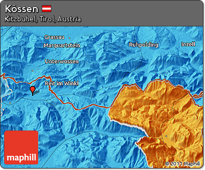 Political 3D Map of Kössen
