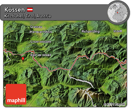Satellite 3D Map of Kössen