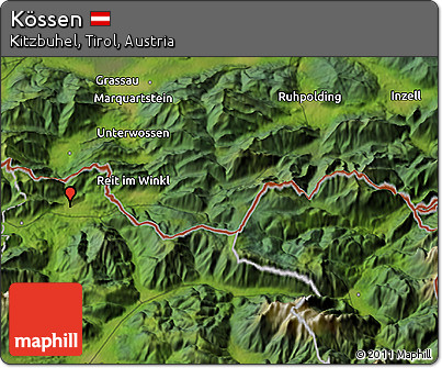 Satellite 3D Map of Kössen