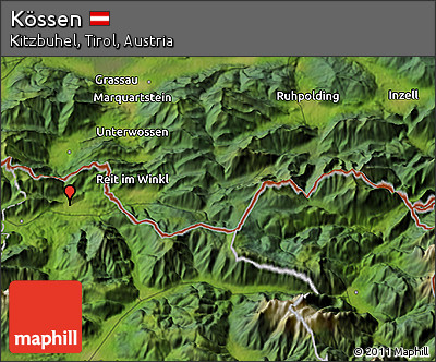 Satellite 3D Map of Kössen