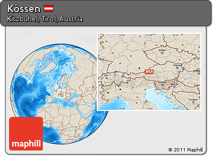 Shaded Relief Location Map of Kössen
