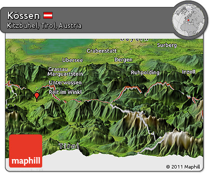 Satellite Panoramic Map of Kössen