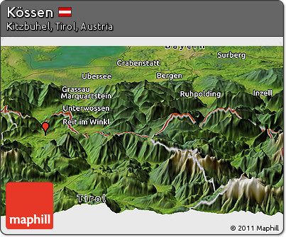 Satellite Panoramic Map of Kössen