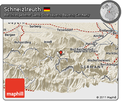 Shaded Relief Panoramic Map of Schneizlreuth