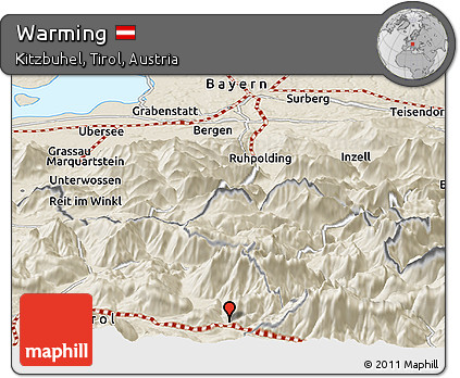 Shaded Relief Panoramic Map of Warming