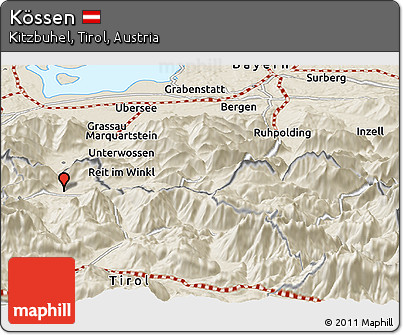Shaded Relief Panoramic Map of Kössen