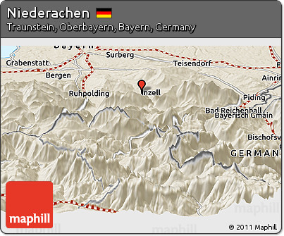 Shaded Relief Panoramic Map of Niederachen