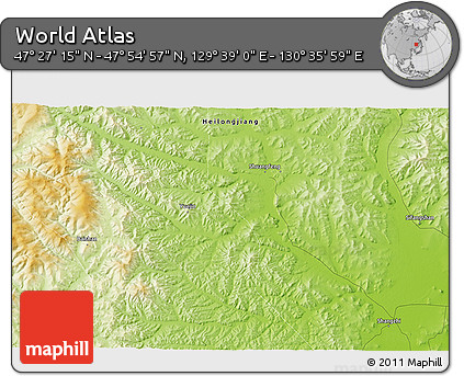 Physical 3D Map of the Area around 47° 41' 6" N, 130° 7' 30" E