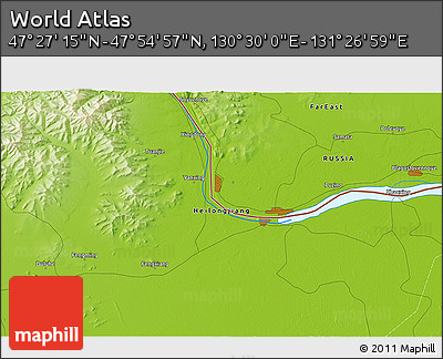 Physical 3D Map of the Area around 47° 41' 6" N, 130° 58' 29" E