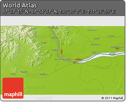 Physical 3D Map of the Area around 47° 41' 6" N, 130° 58' 29" E