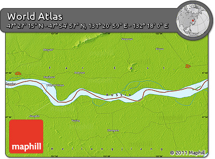 Physical Map of the Area around 47° 41' 6" N, 131° 49' 29" E