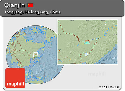 Savanna Style Location Map of Qianjin, hill shading