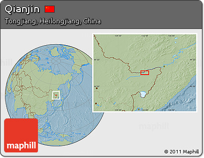 Savanna Style Location Map of Qianjin, hill shading
