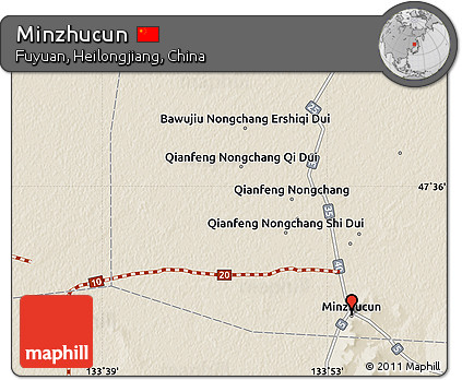 Shaded Relief Map of Minzhucun
