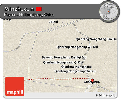 Shaded Relief Panoramic Map of Minzhucun