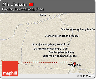 Shaded Relief Panoramic Map of Minzhucun
