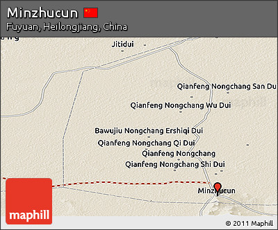 Shaded Relief Panoramic Map of Minzhucun