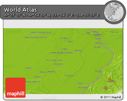 Physical 3D Map of the Area around 47° 41' 6" N, 134° 22' 30" E