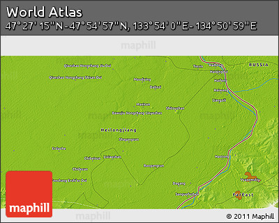 Physical 3D Map of the Area around 47° 41' 6" N, 134° 22' 30" E