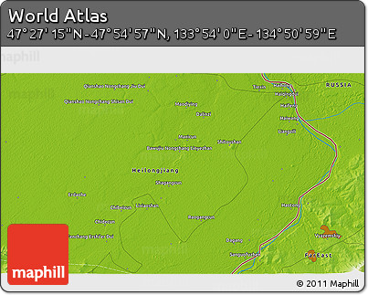 Physical 3D Map of the Area around 47° 41' 6" N, 134° 22' 30" E