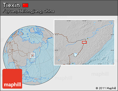 Gray Location Map of Tiexin, hill shading