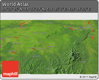 Satellite 3D Map of the Area around 47° 41' 6" N, 135° 13' 29" E