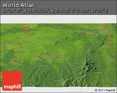 Satellite 3D Map of the Area around 47° 41' 6" N, 135° 13' 29" E