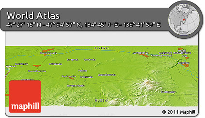Physical Panoramic Map of the Area around 47° 41' 6" N, 135° 13' 29" E
