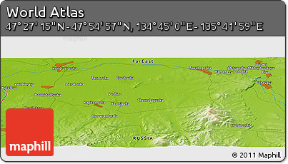 Physical Panoramic Map of the Area around 47° 41' 6" N, 135° 13' 29" E