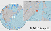 Gray Location Map of the area around 47° 41' 6" N, 139° 28' 29" E, hill shading