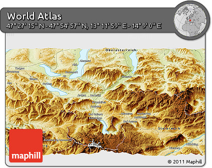 Physical 3D Map of the Area around 47° 41' 6" N, 13° 40' 30" E