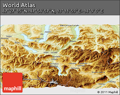 Physical 3D Map of the Area around 47° 41' 6" N, 13° 40' 30" E