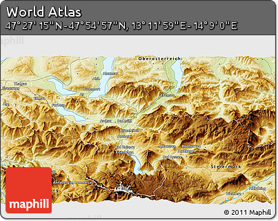 Physical 3D Map of the Area around 47° 41' 6" N, 13° 40' 30" E