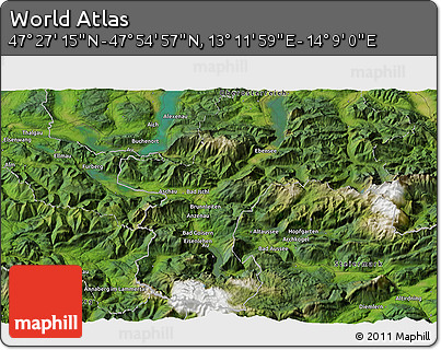 Satellite 3D Map of the Area around 47° 41' 6" N, 13° 40' 30" E