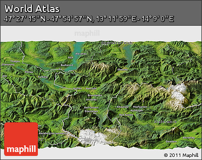 Satellite 3D Map of the Area around 47° 41' 6" N, 13° 40' 30" E
