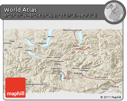Shaded Relief 3D Map of the Area around 47° 41' 6" N, 13° 40' 30" E