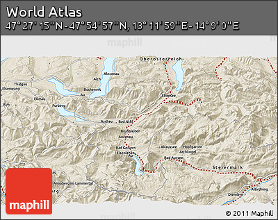 Shaded Relief 3D Map of the Area around 47° 41' 6" N, 13° 40' 30" E