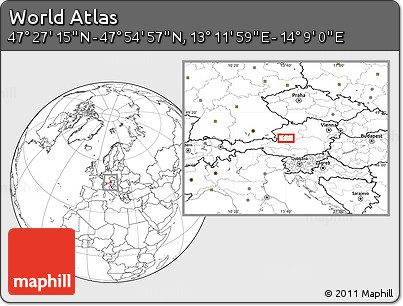 Blank Location Map of the Area around 47° 41' 6" N, 13° 40' 30" E