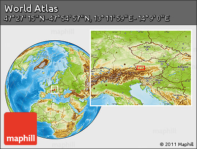Physical Location Map of the Area around 47° 41' 6" N, 13° 40' 30" E