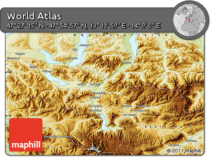 Physical Map of the Area around 47° 41' 6" N, 13° 40' 30" E